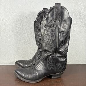 VTG TONY LAMA 1267 WOMEN 8 M BLACK EXOTIC TEJU LEATHER POINT TOE COWBOY BOOTS
